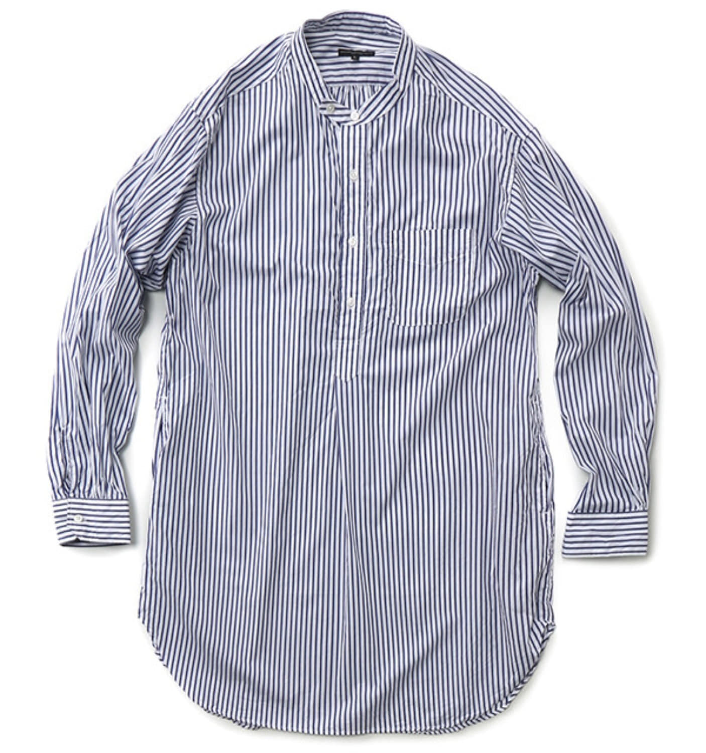 BANDED COLLAR SHIRT BLUE/WHITE WIDE STRIPE