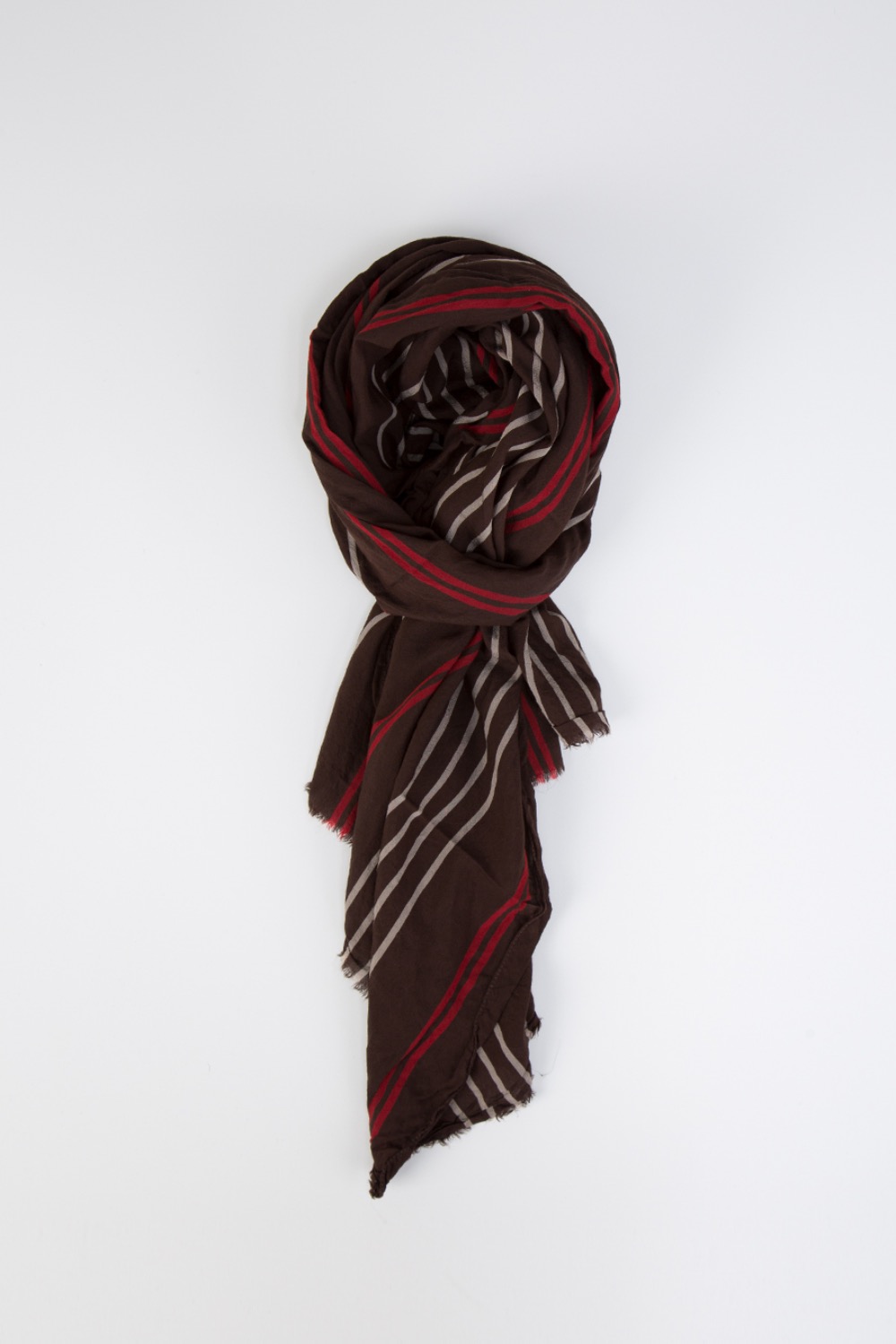 (CARRY OVER) BROWN AND RED STRIPE VISCOSE-SILK SCARF