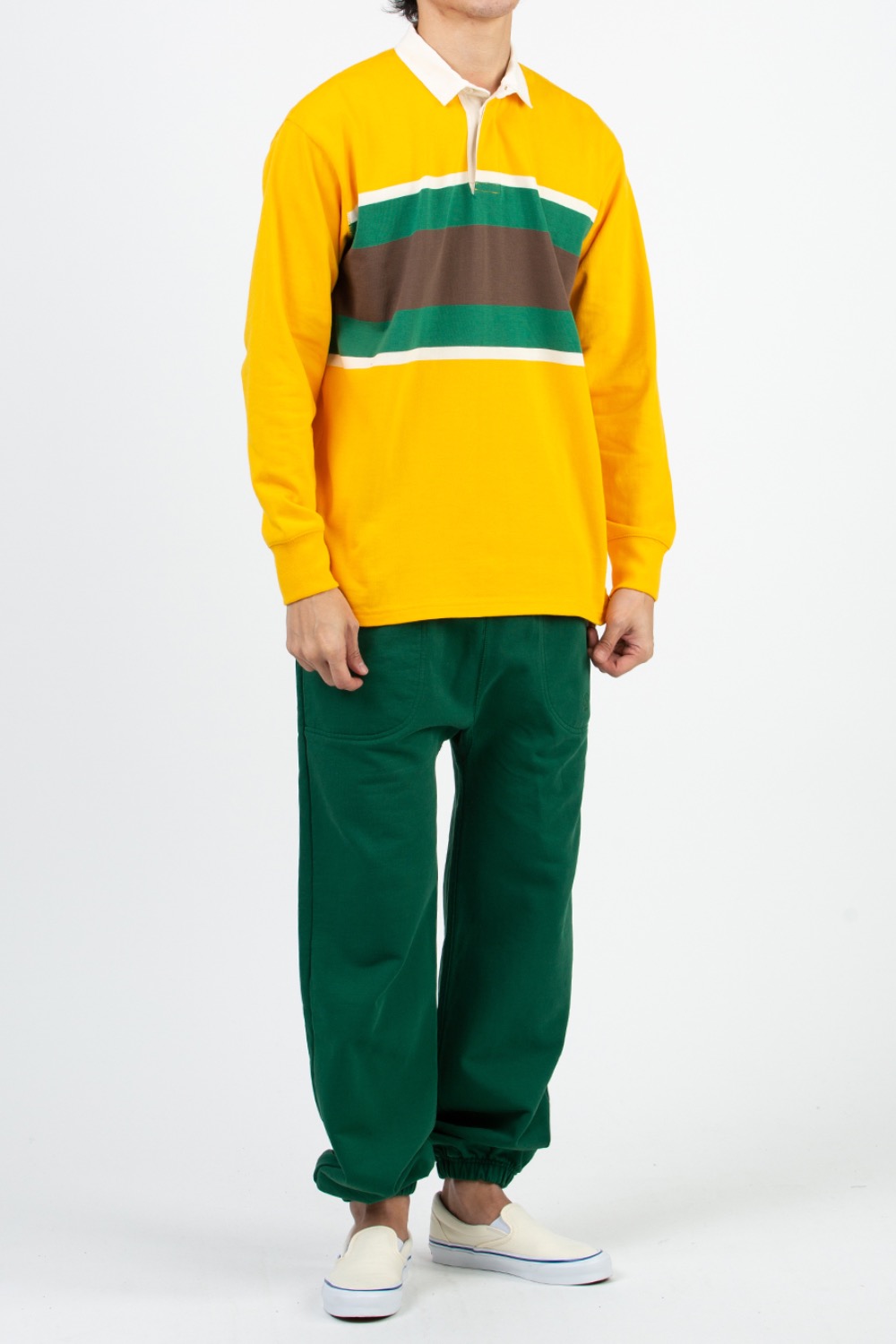 (21FW) YELLOW, GREEN AND BROWN STRIPE COTTON RUGBY SHIRTYELLOW GREEN