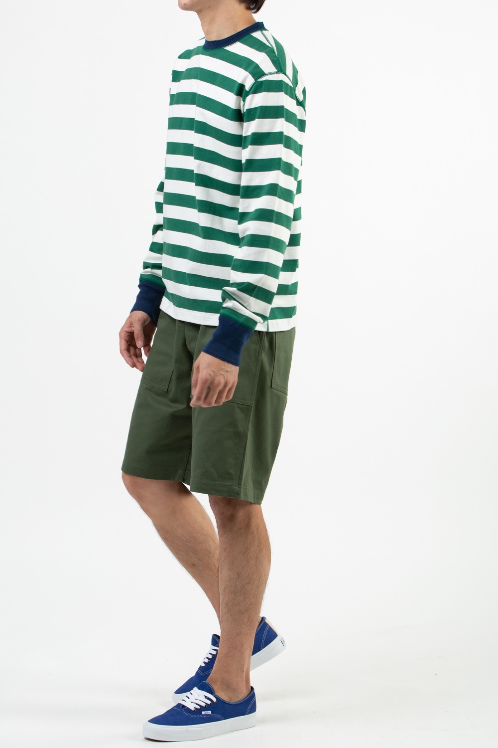 (CARRY OVER)LS STRIPED CREW NECK TEE GREEN