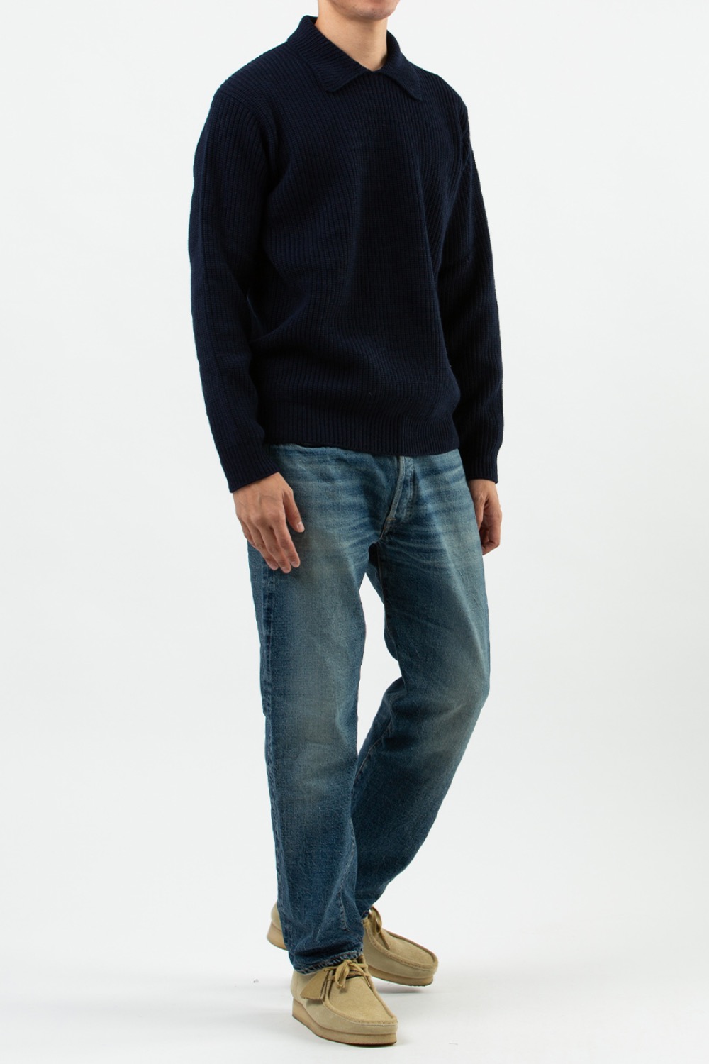 (CARRY OVER)RIBBED INTEGRAL COLLAR NAVY