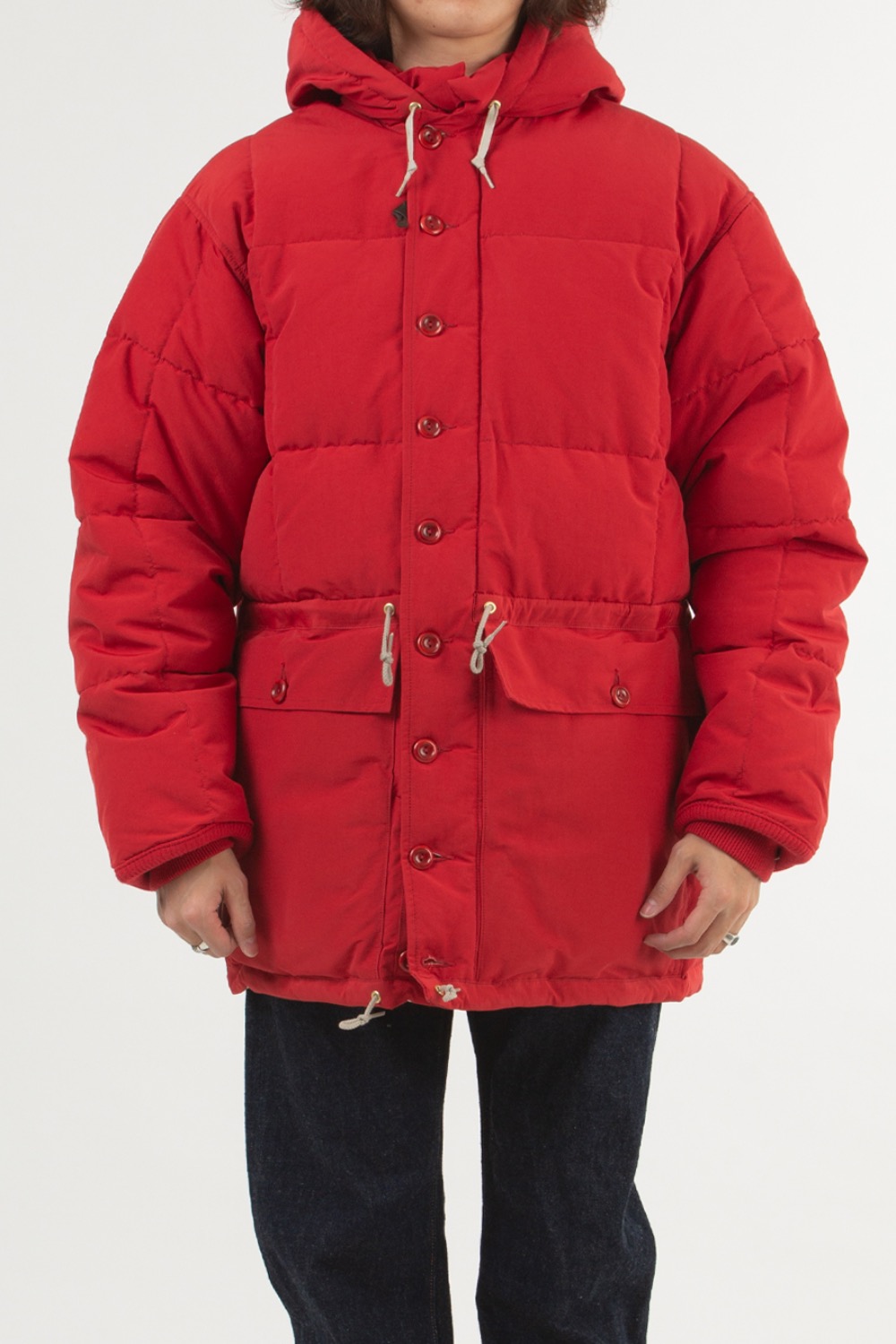 COTTON/NYLON HOODED DOWN JACKET RED