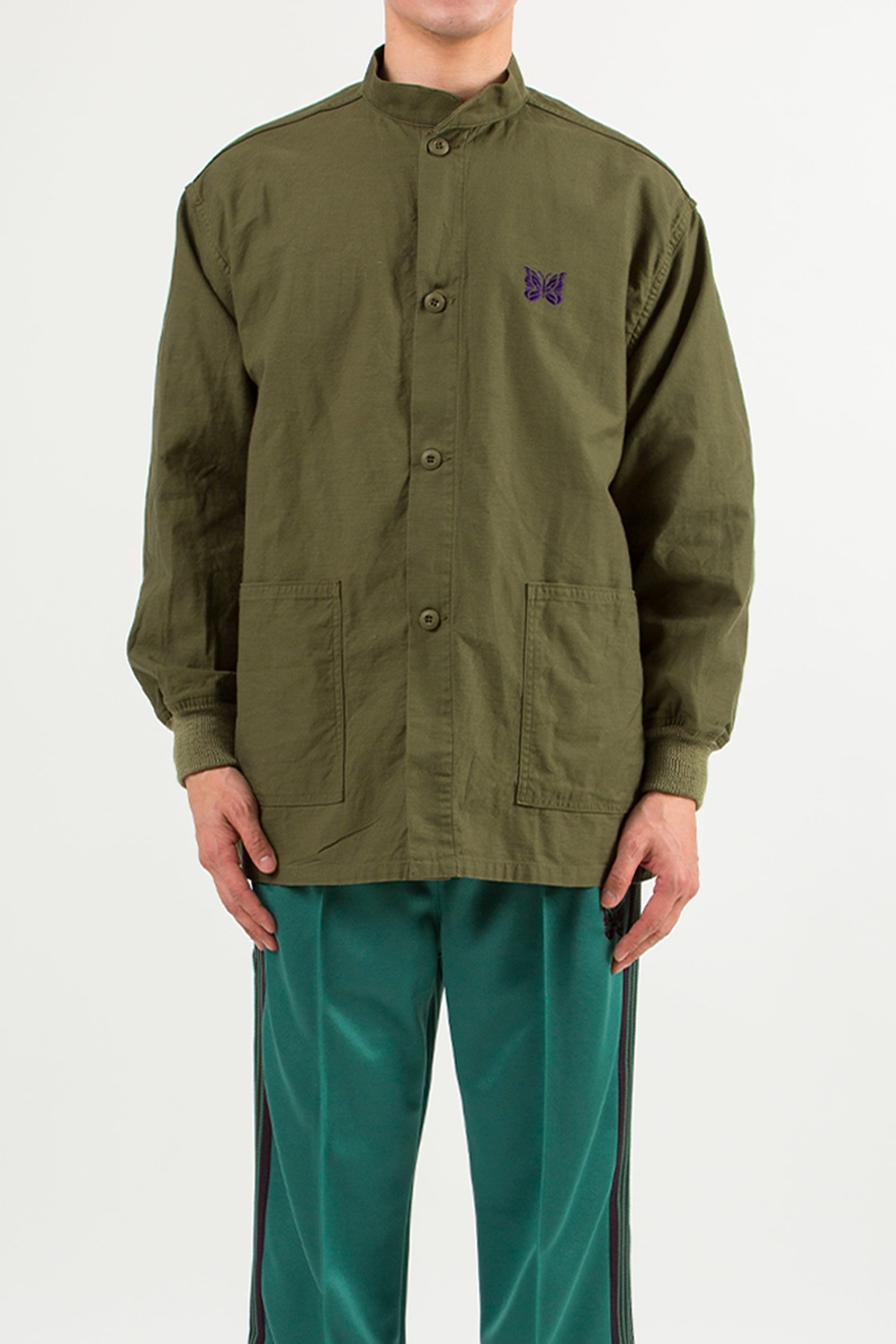 (23SS) OLIVE NEEDLES S.C. ARMY SHIRT - BACK SATEEN