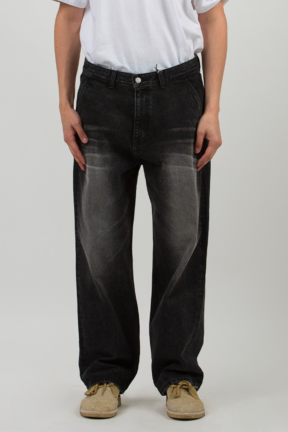 (23SS)ORGANIC COTTON RELAXED DENIM PANTS BLEACHED BLACK