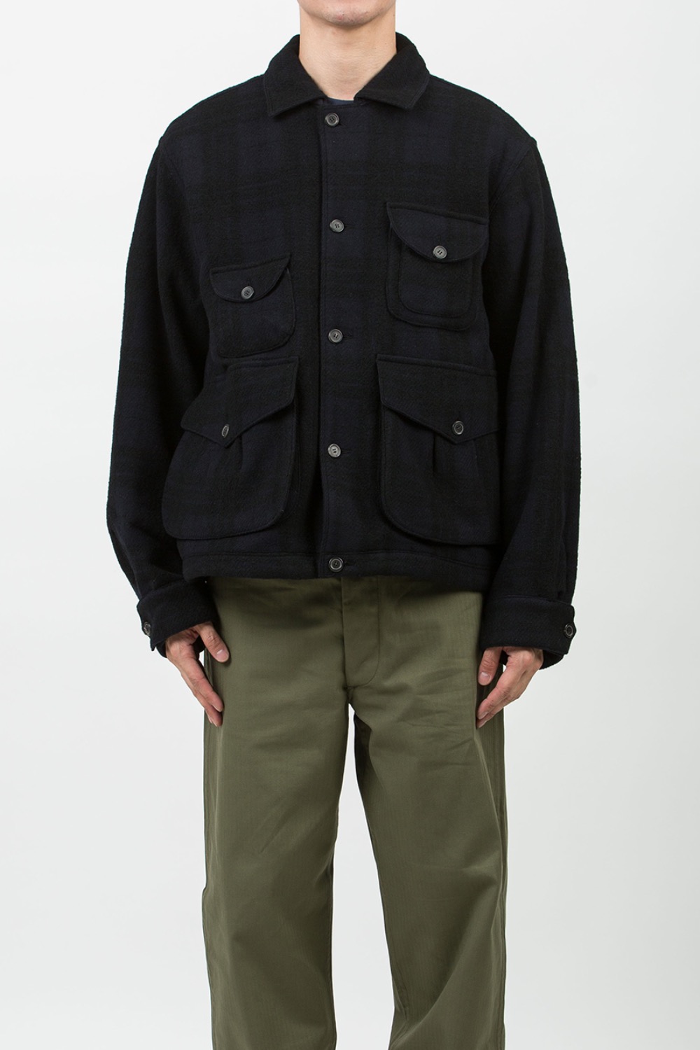 (23FW) CHECK WOOL TRAPPER JACKET NAVY
