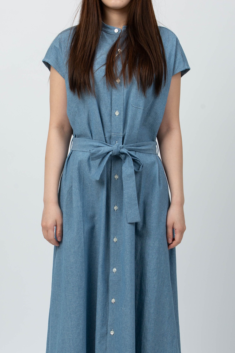 (24SS) BANDED COLLAR DRESS LIGHT BLUE 4.5OZ COTTON CHAMBRAY